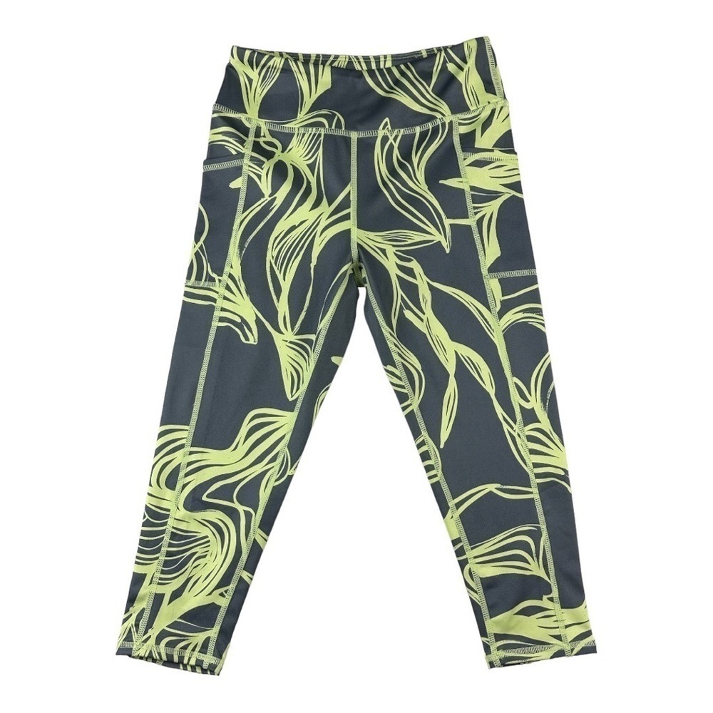 Zella High Waisted Capri Leggings Grey And Yellow Size M